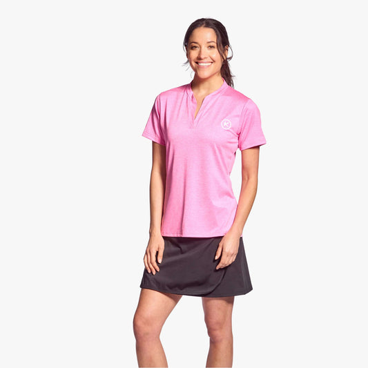 Infrared golf shirt for women - split neck, ergonomic fit, and KYnergy® tech for recovery and comfort. Pink