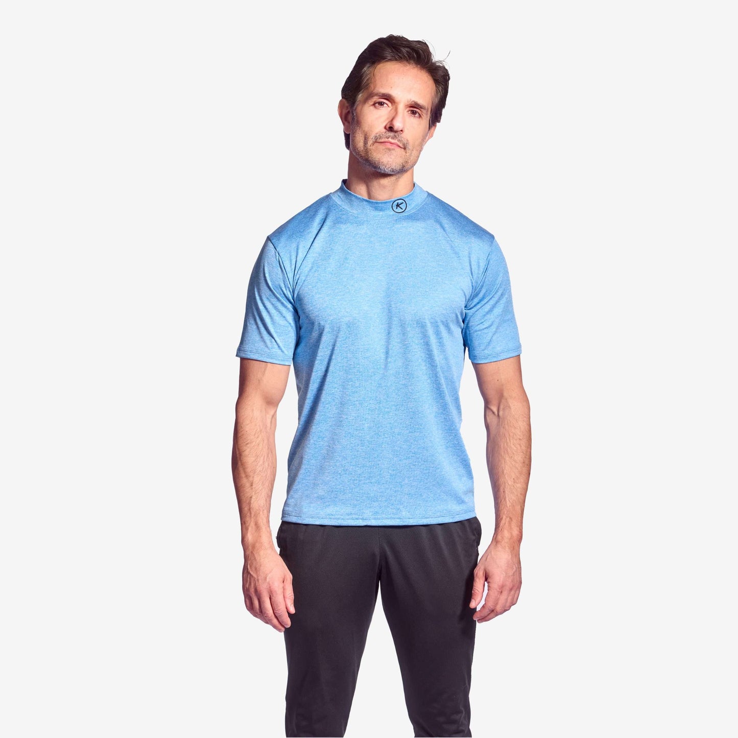 Kymira Golf Surge Mock Turtleneck Shirt – tapered seams and high collar, infrared fibres for recovery and comfort. Blue