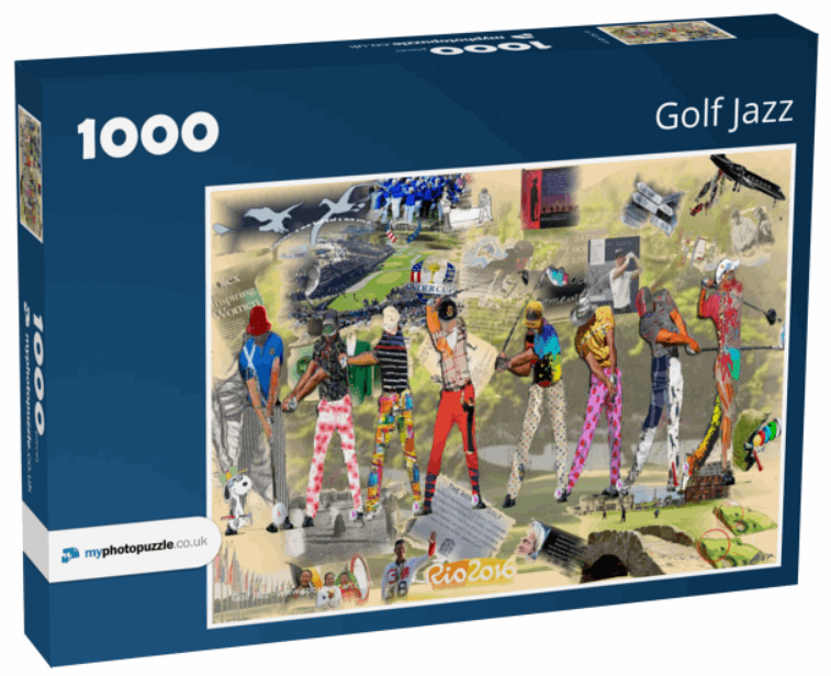 JIGSAW "GOLF JAZZ" -  Challenge yourself with our 1000-piece golf swing jigsaw. This unique puzzle features a collage of iconic golf swings, perfect for golf enthusiasts. Enjoy the puzzle and support the NHS.