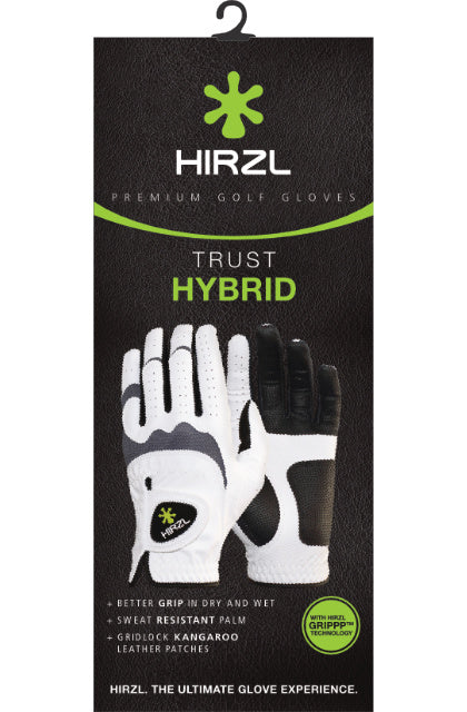 HIRZL Trust Hybrid Glove -  THE PERFECT COMBINATION OF KANGAROO & SYNTHETIC LEATHER Do you want to be able to effortlessly maintain a firm grip in order to achieve longer shots and improve your control over the ball’s direction, leading to fewer poor shots? Our top selling glove for years and trusted by Golf Pro’s, Long Drivers and Amateurs alike