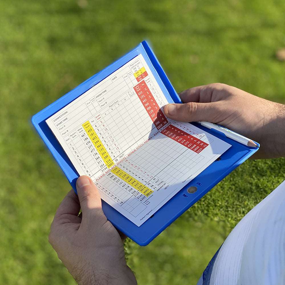 iGo Tally Golf Scorecard Holder -  Never lose or damage your scorecard again! Our durable, stylish scorecard holder keeps your card protected and organized. With a built-in pencil and micro suction technology, it's the perfect golf accessory.